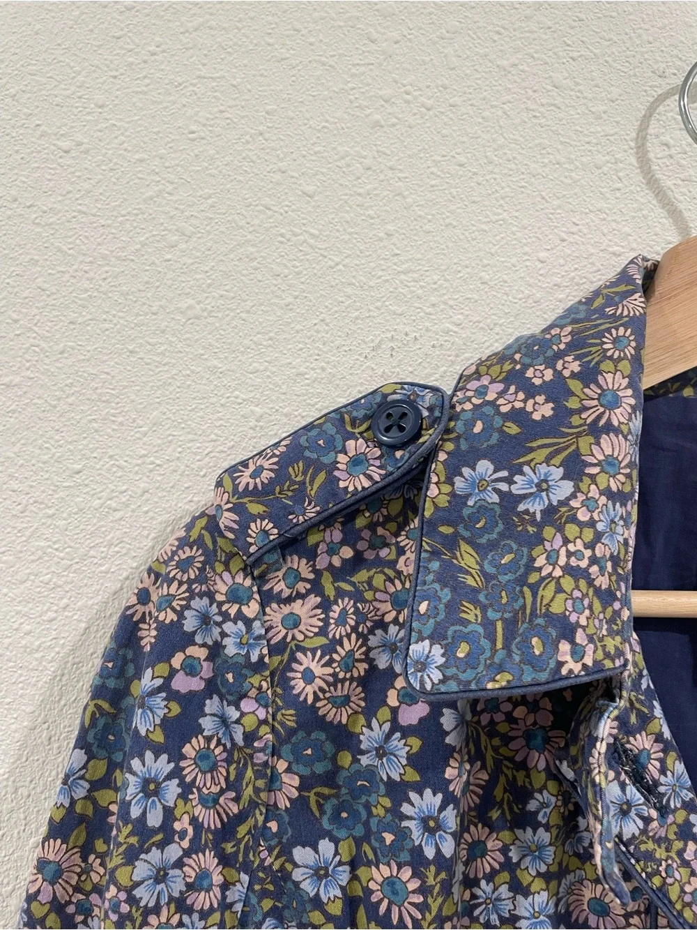 Anthropologie Elevenses Floral Rain Jacket Trench Coat Blue Purple Spring Size 4 - Picture 7 of 11